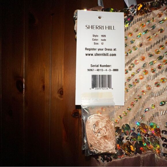 SHERRI HILL Gold Beaded High-Low Formal Gown – Size 12 - Picture 7 of 9